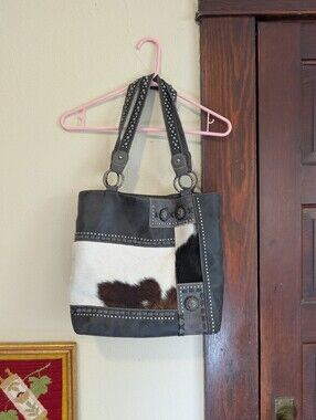 Trinity Ranch Hair On Cowhide Shoulder Purse Patchwork Metallic‎ Accents Y2K